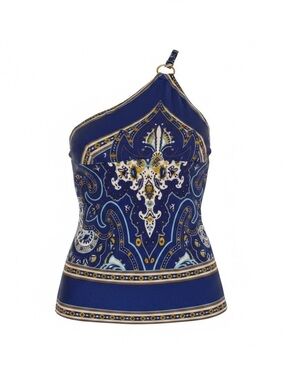 Arden B Blue Paisley One-Shoulder Blouse